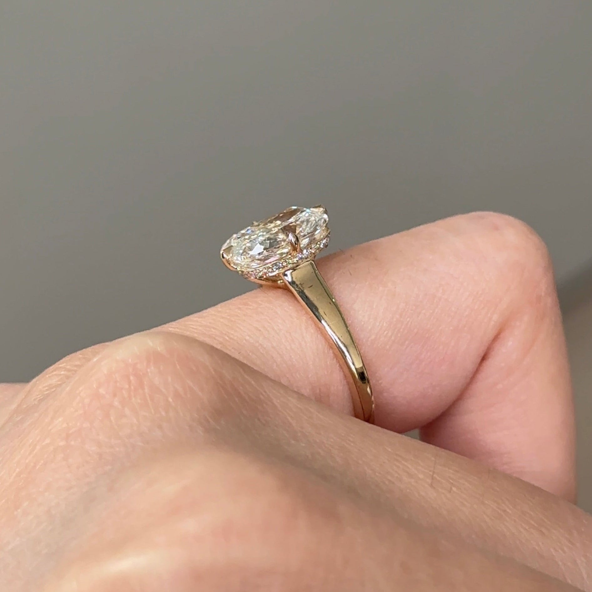 3.1 CT Elongated Cushion Hidden Halo Moissanite Engagement Ring