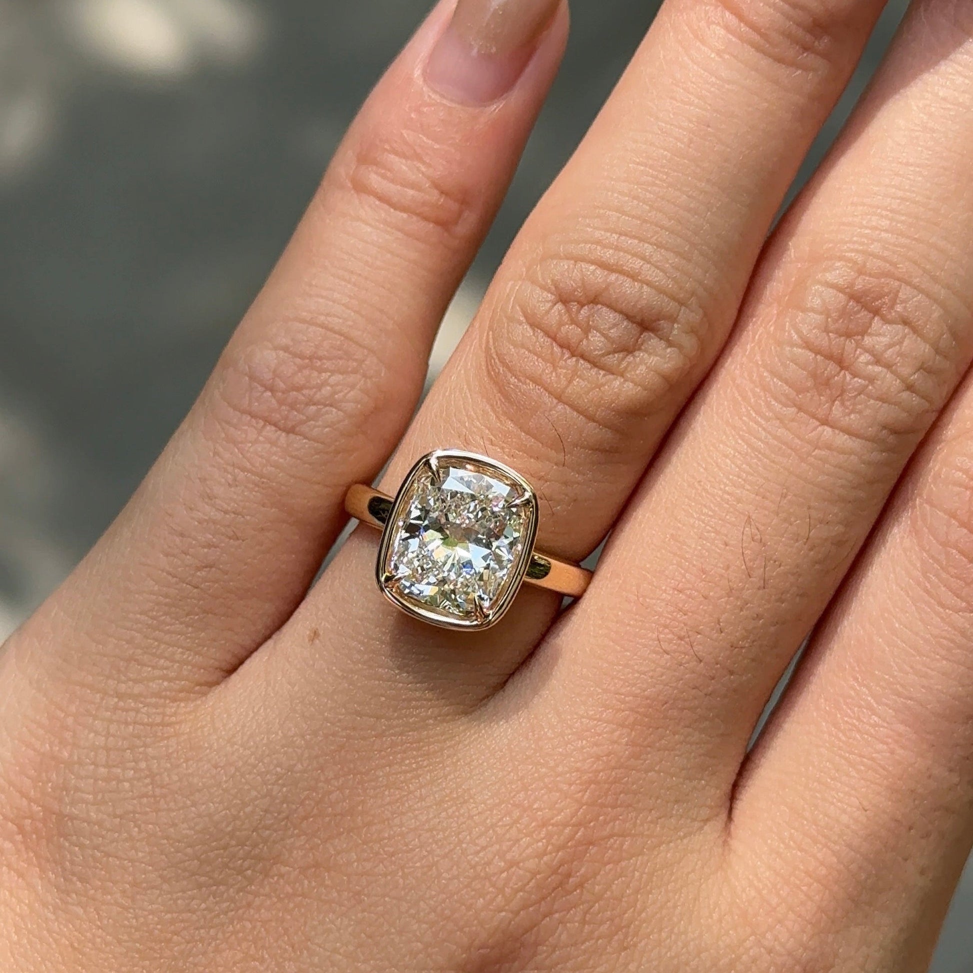 3.01 CT Elongated Cushion Bezel & Solitaire Moissanite Engagement Ring