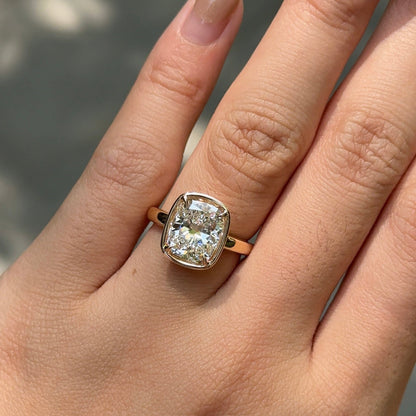 3.01 CT Elongated Cushion Bezel & Solitaire Moissanite Engagement Ring