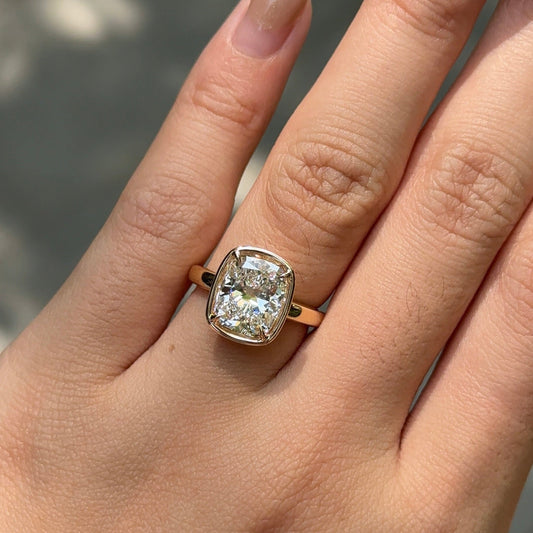 3.01 CT Elongated Cushion Bezel & Solitaire Moissanite Engagement Ring