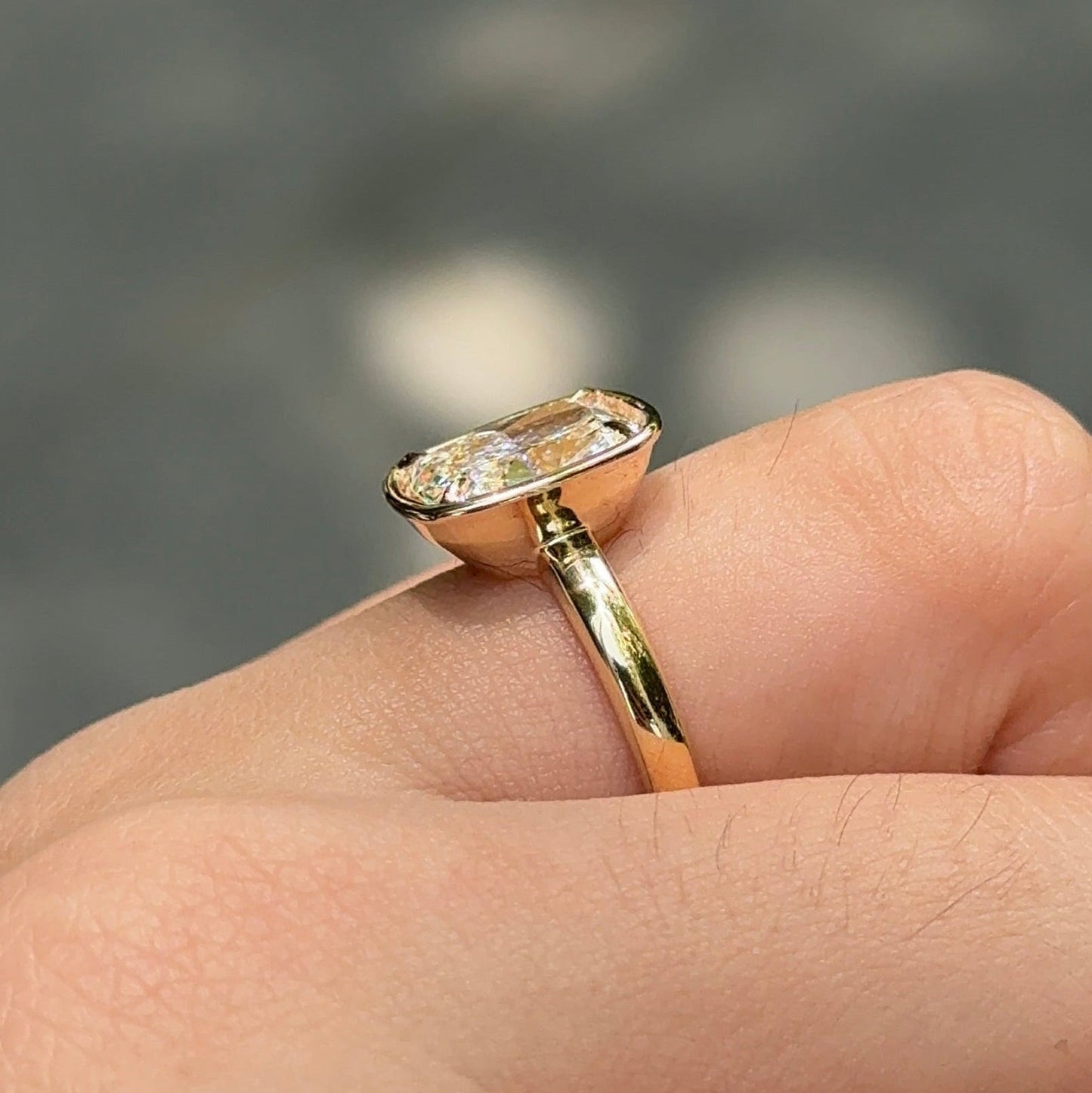 3.01 CT Elongated Cushion Bezel & Solitaire Moissanite Engagement Ring