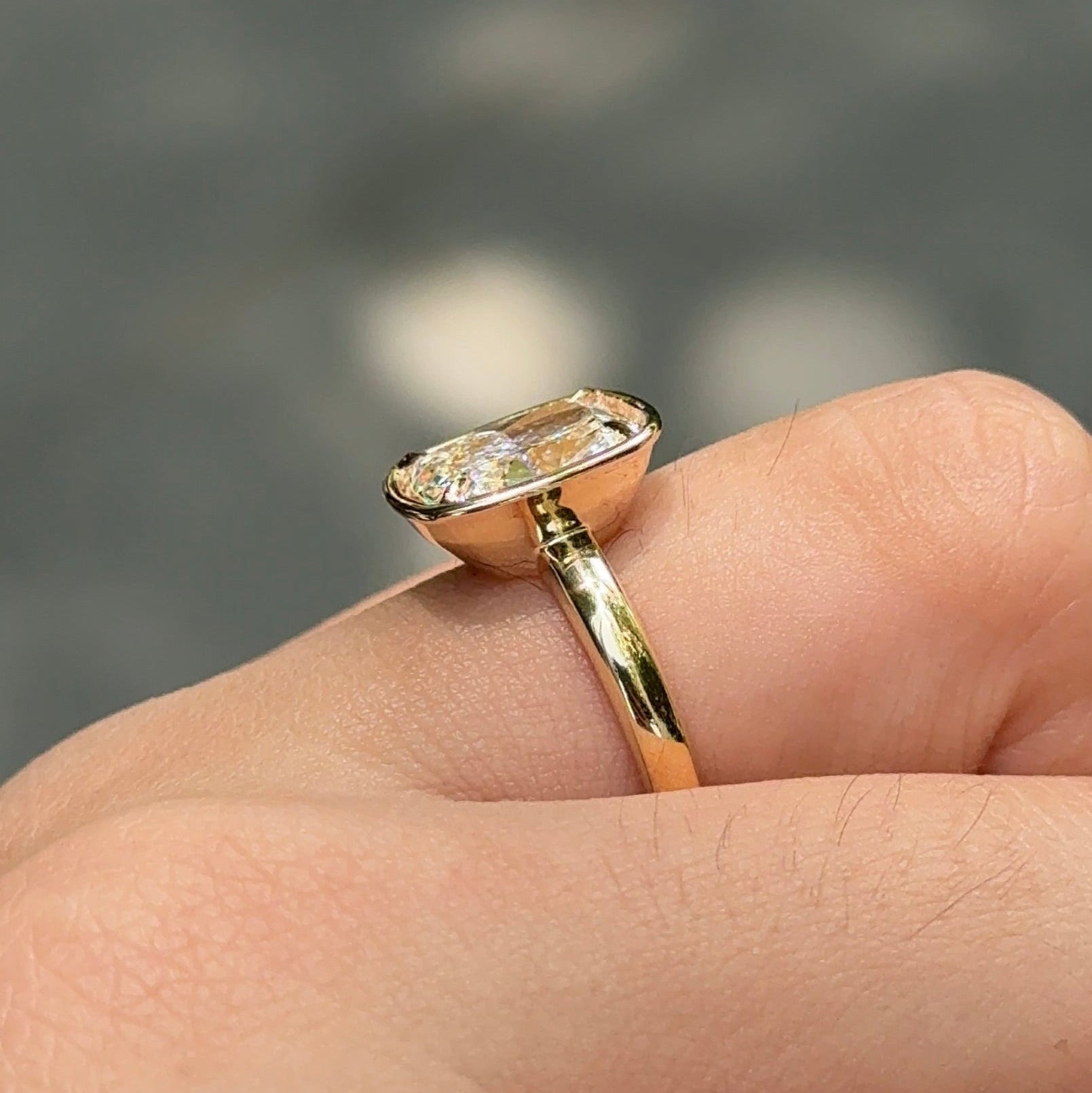 3.01 CT Elongated Cushion Bezel & Solitaire Moissanite Engagement Ring