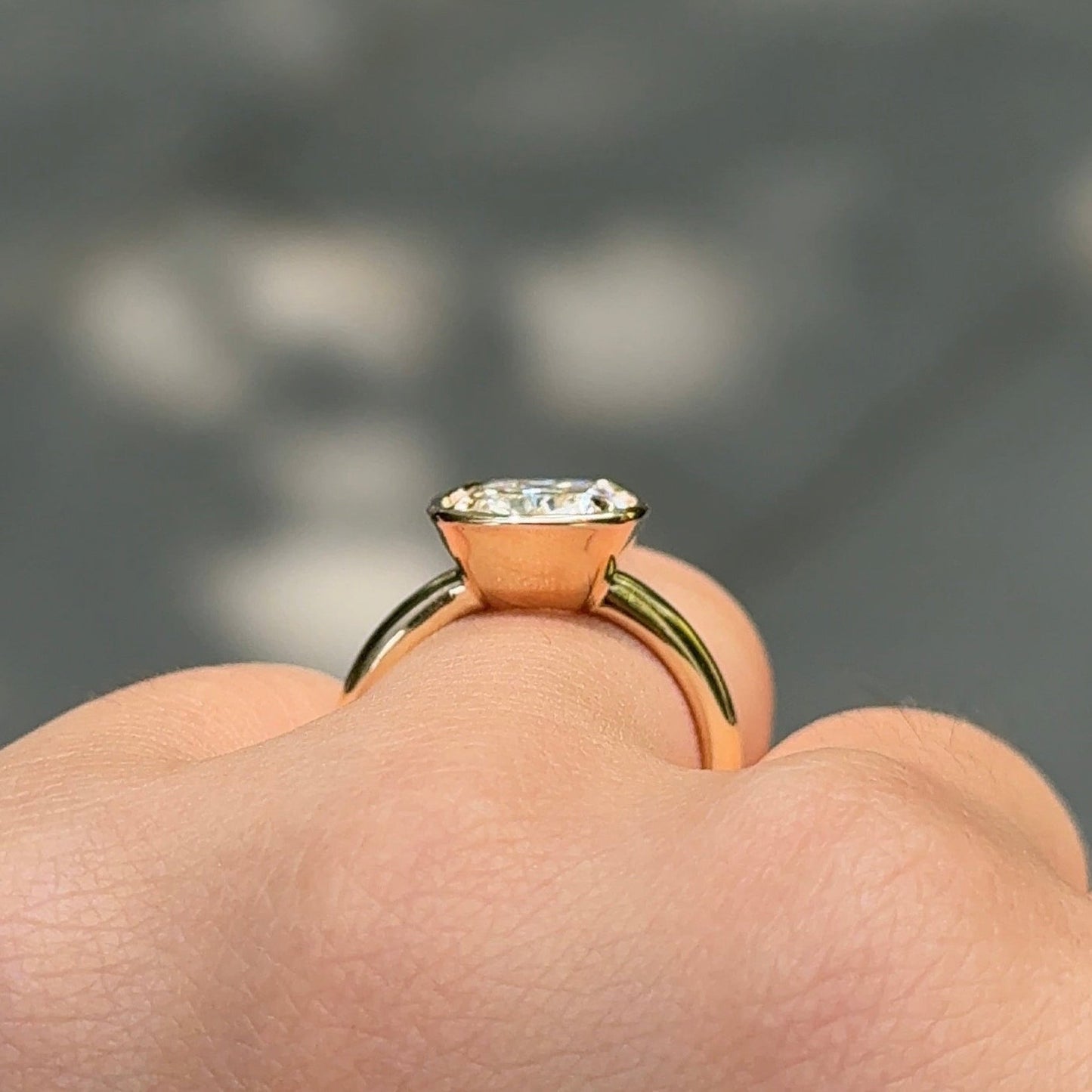 3.01 CT Elongated Cushion Bezel & Solitaire Moissanite Engagement Ring
