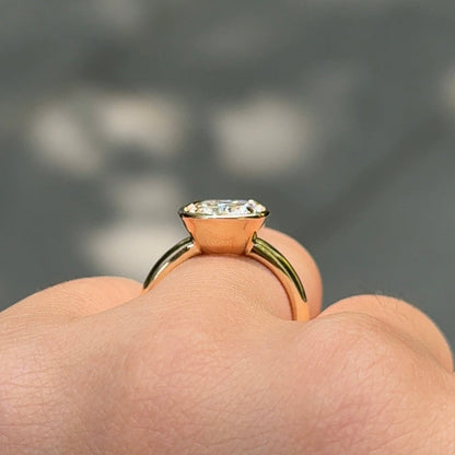 3.01 CT Elongated Cushion Bezel & Solitaire Moissanite Engagement Ring