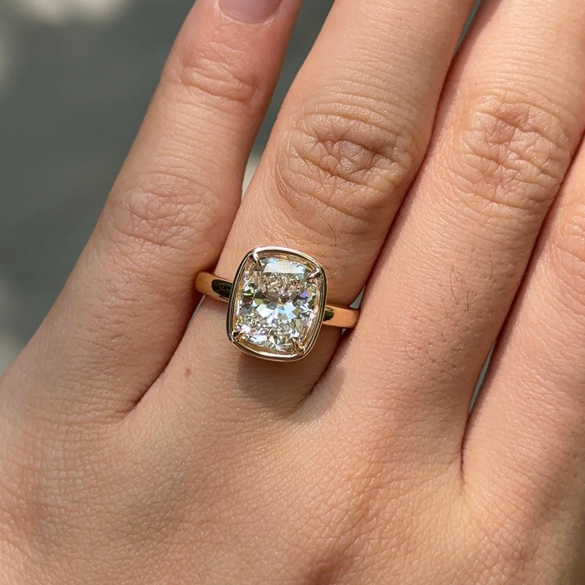 3.01 CT Elongated Cushion Bezel & Solitaire Moissanite Engagement Ring