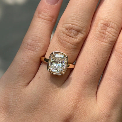 3.01 CT Elongated Cushion Bezel & Solitaire Moissanite Engagement Ring