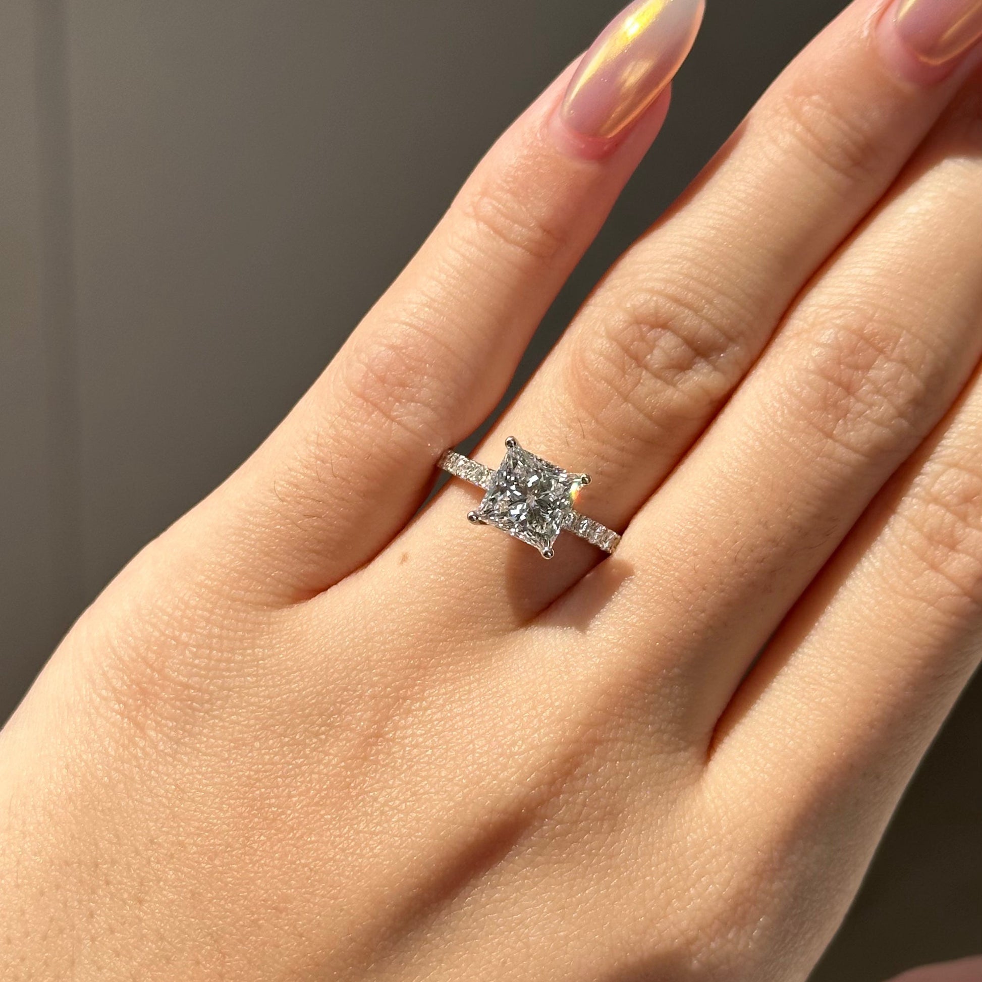 2 CT Princess Pave Moissanite Engagement Ring