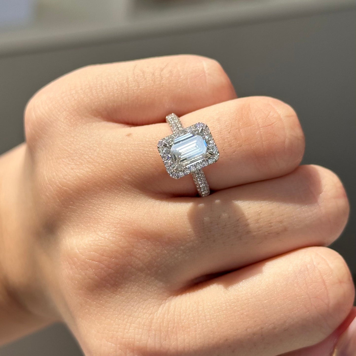 2 CT Emerald Halo & Pave Moissanite Engagement Ring