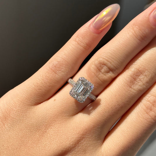 2 CT Emerald Halo & Pave Moissanite Engagement Ring