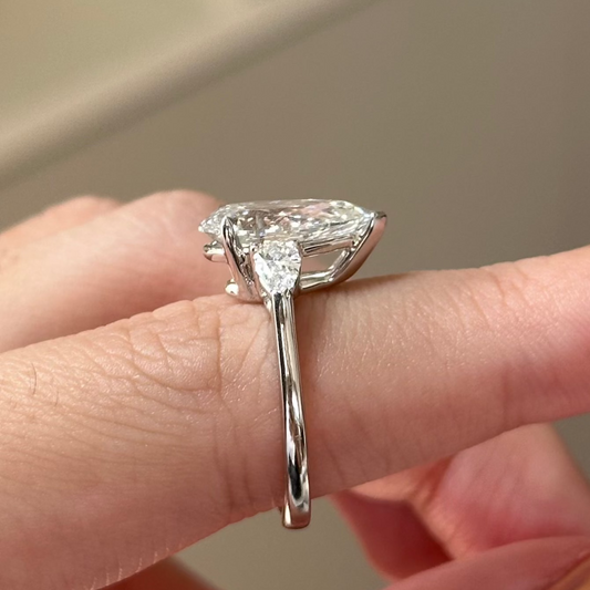 3.07 CT Pear Three Stone Moissanite Engagement Ring