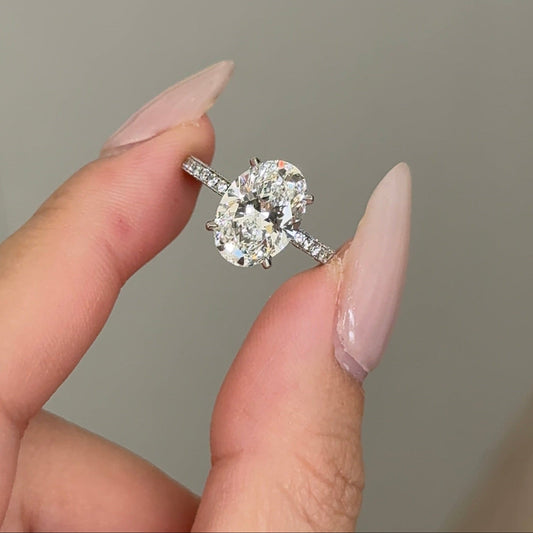 3.07 CT Oval Triple Pave Moissanite Engagement Ring