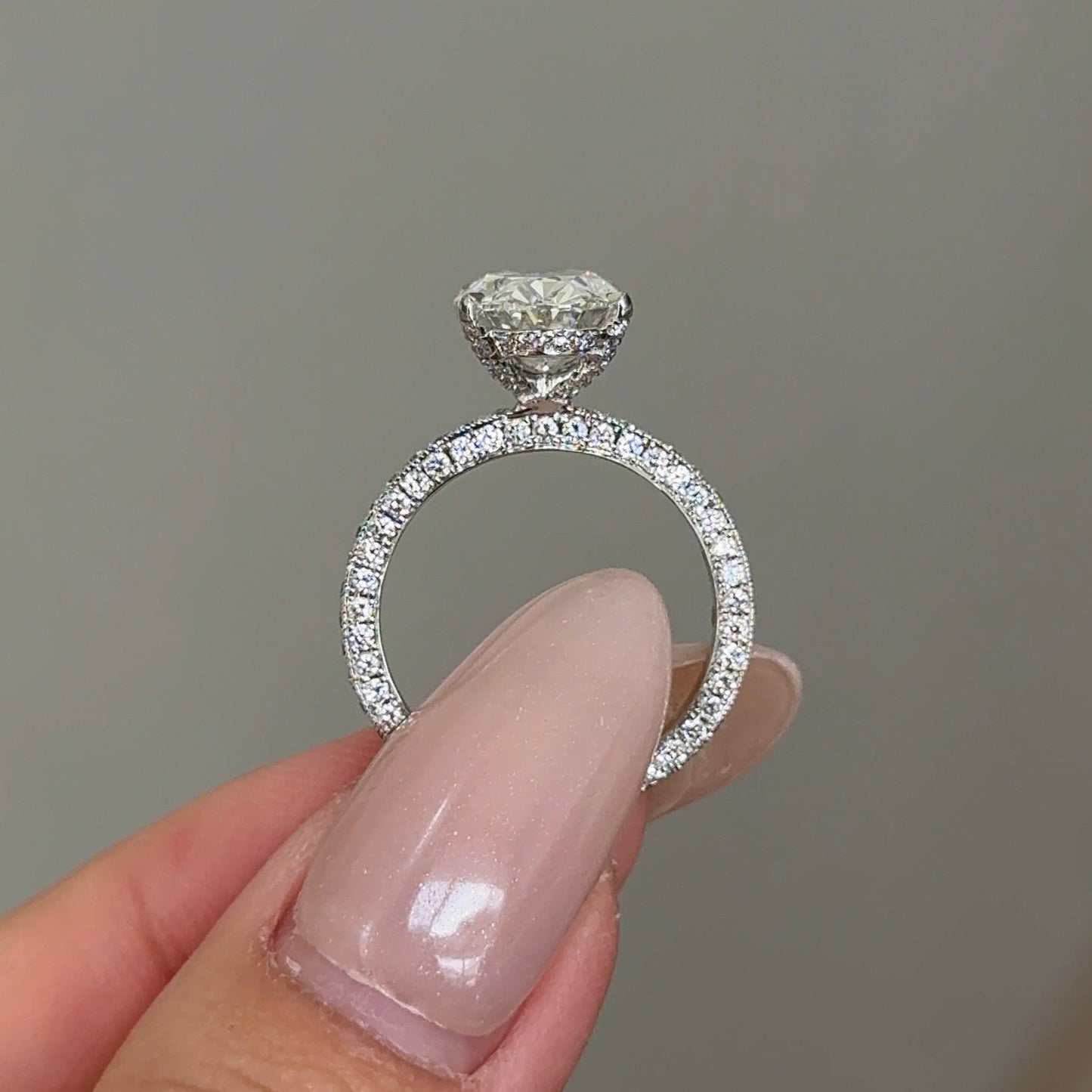3.07 CT Oval Triple Pave Moissanite Engagement Ring