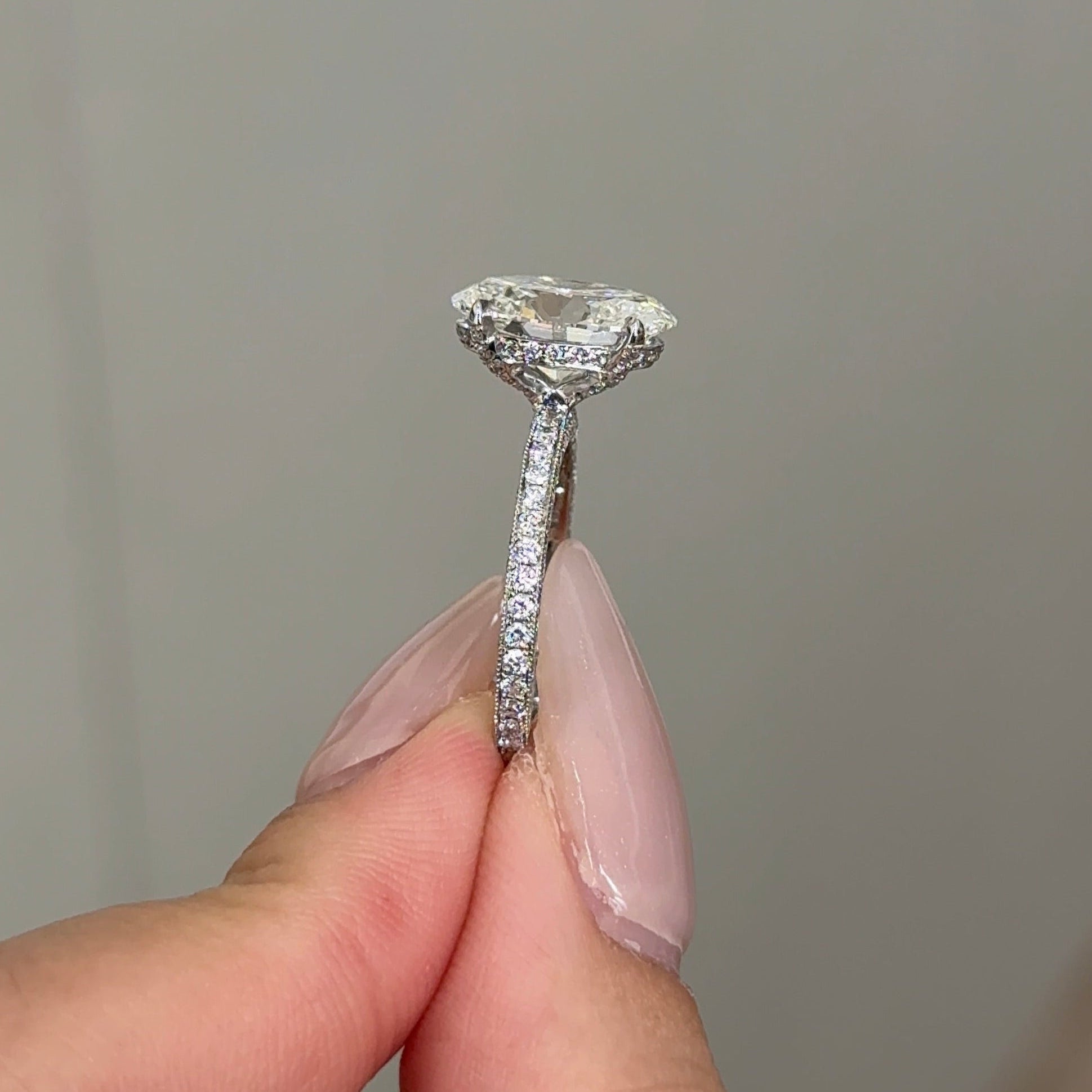 3.07 CT Oval Triple Pave Moissanite Engagement Ring
