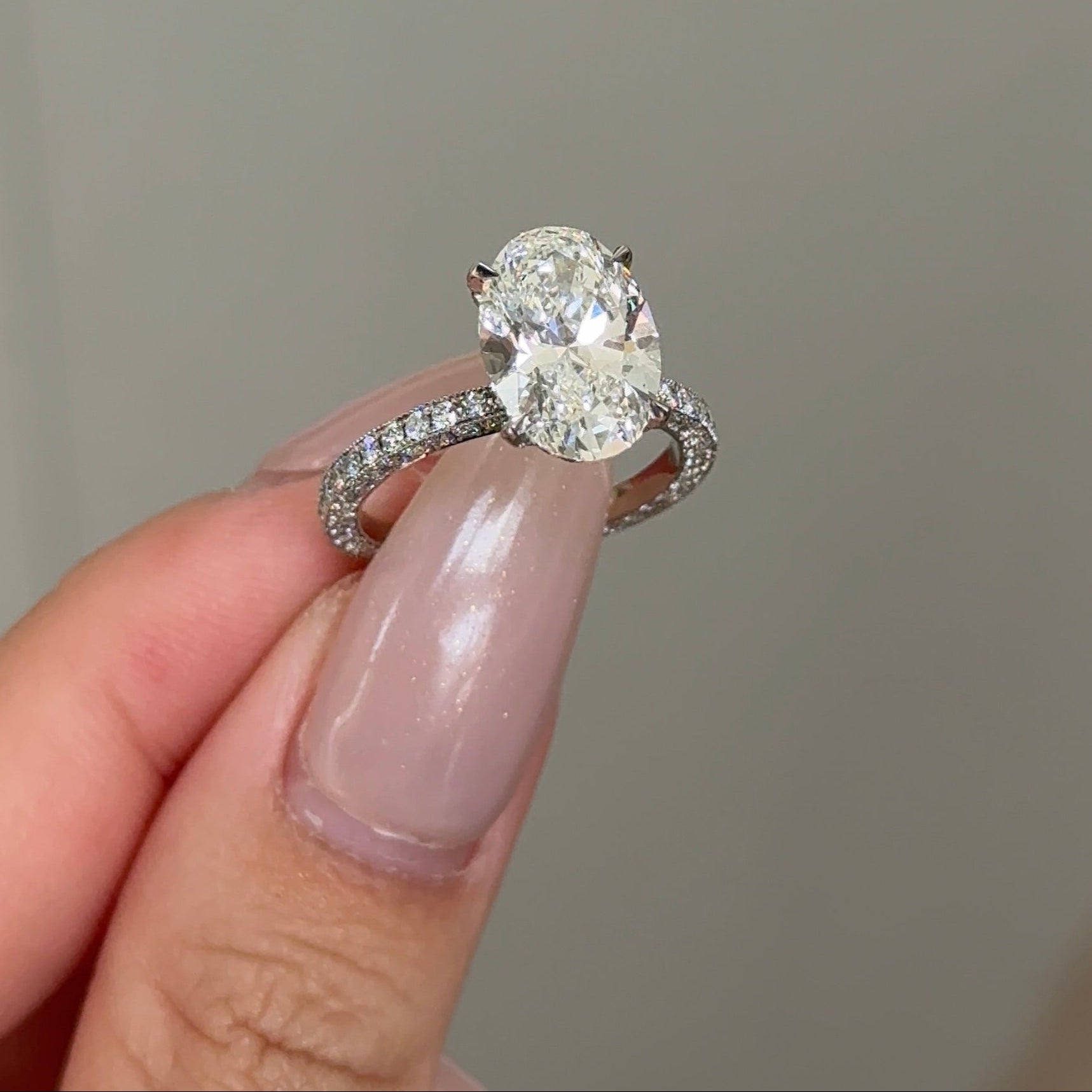 3.07 CT Oval Triple Pave Moissanite Engagement Ring