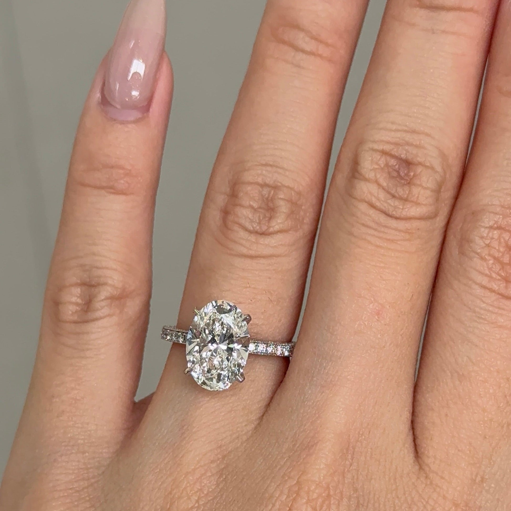 3.07 CT Oval Triple Pave Moissanite Engagement Ring