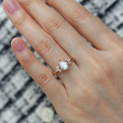 1.52 CT Pear Cluster Moissanite Engagement Ring