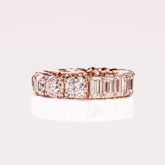 8.9 TCW Emerald & Cushion Full Eternity Moissanite Wedding Band