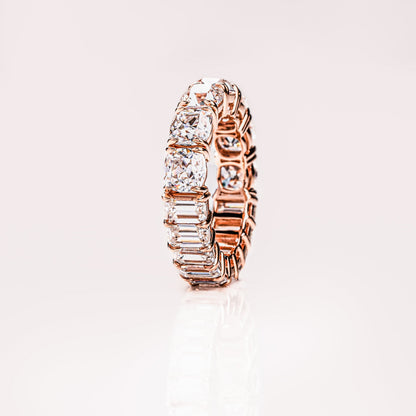 8.9 TCW Emerald & Cushion Full Eternity Moissanite Wedding Band