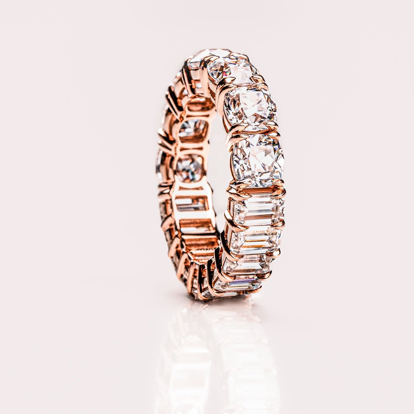 8.9 TCW Emerald & Cushion Full Eternity Moissanite Wedding Band