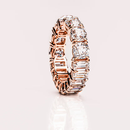 8.9 TCW Emerald & Cushion Full Eternity Moissanite Wedding Band