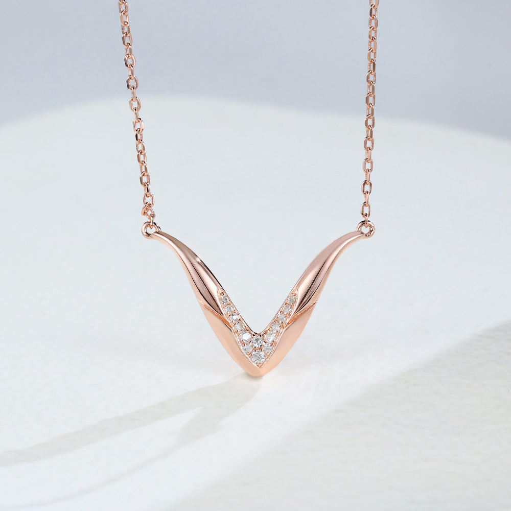 0.10 TCW Round Moissanite V-Shaped Necklace