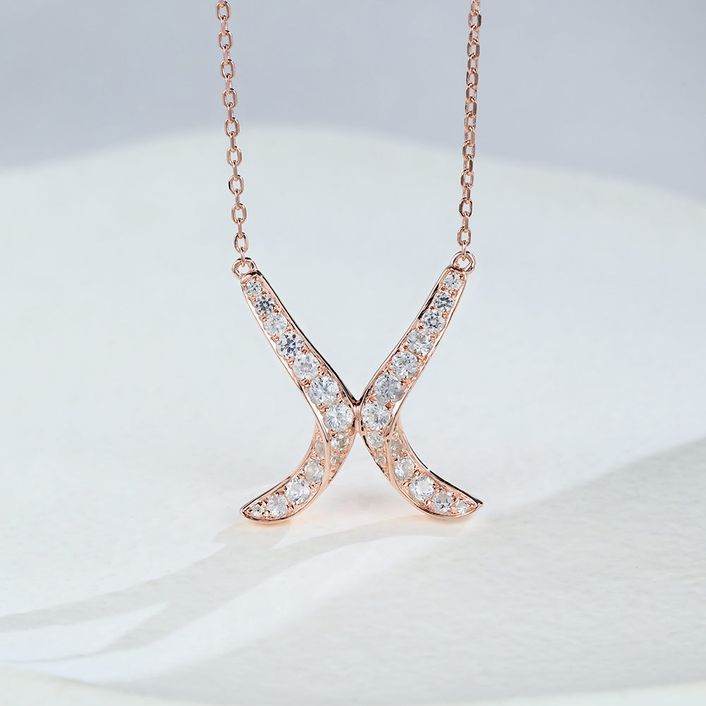 0.89 TCW Round Moissanite X-Shaped Necklace