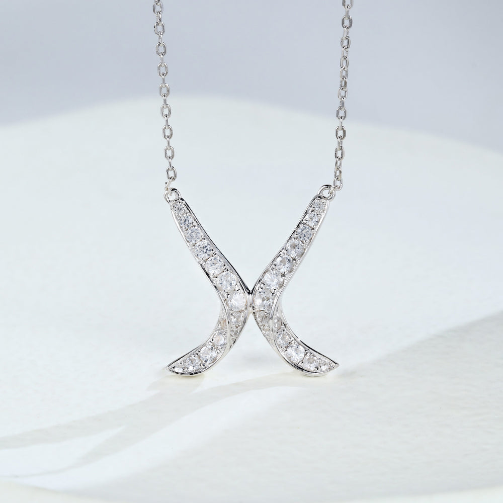 0.89 TCW Round Moissanite X-Shaped Necklace