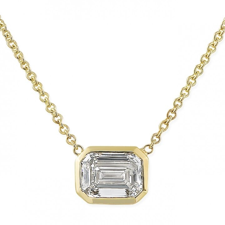 1.5 CT Emerald Moissanite Bezel Solitaire Necklace