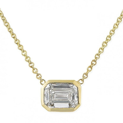 1.5 CT Emerald Moissanite Bezel Solitaire Necklace