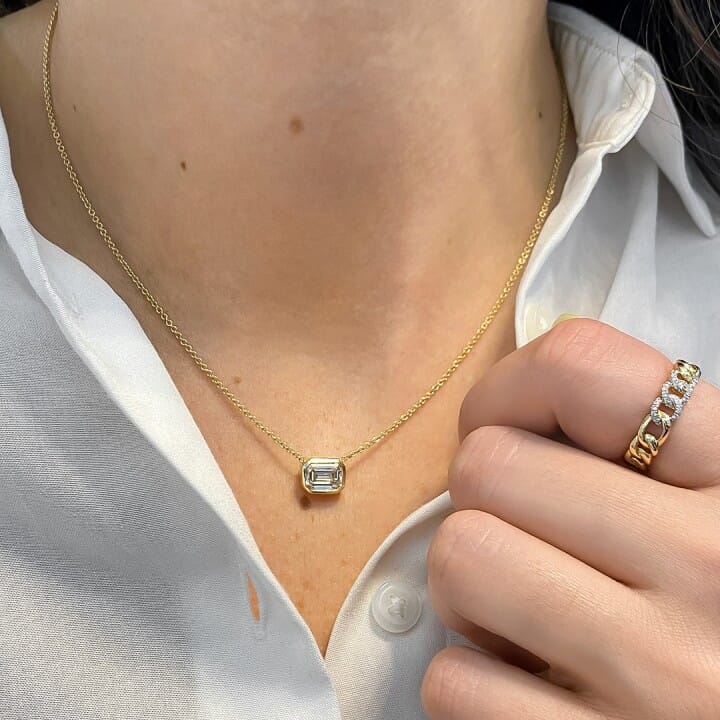 1.5 CT Emerald Moissanite Bezel Solitaire Necklace