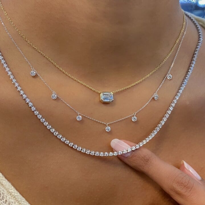 1.5 CT Emerald Moissanite Bezel Solitaire Necklace