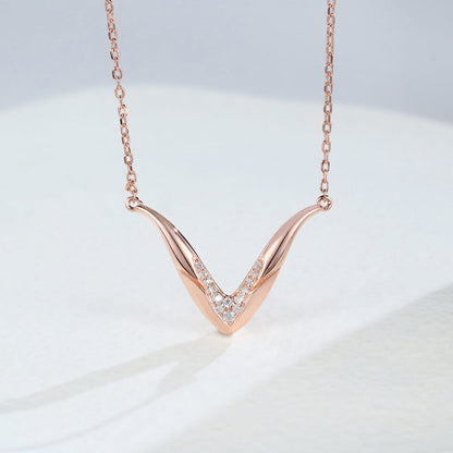0.1 TCW Round Moissanite V Shaped Necklace