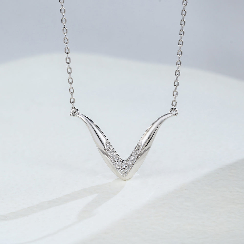 0.1 TCW Round Moissanite V Shaped Necklace