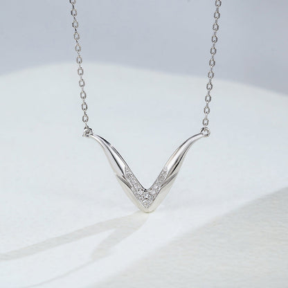 0.1 TCW Round Moissanite V Shaped Necklace