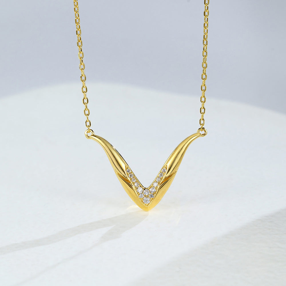 0.1 TCW Round Moissanite V Shaped Necklace