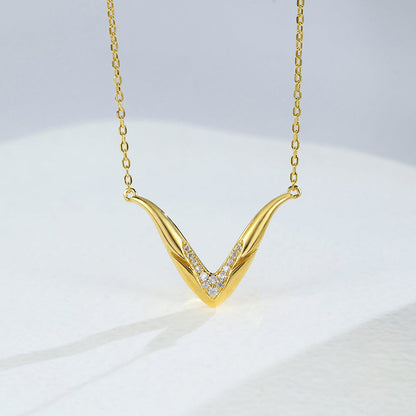0.1 TCW Round Moissanite V Shaped Necklace