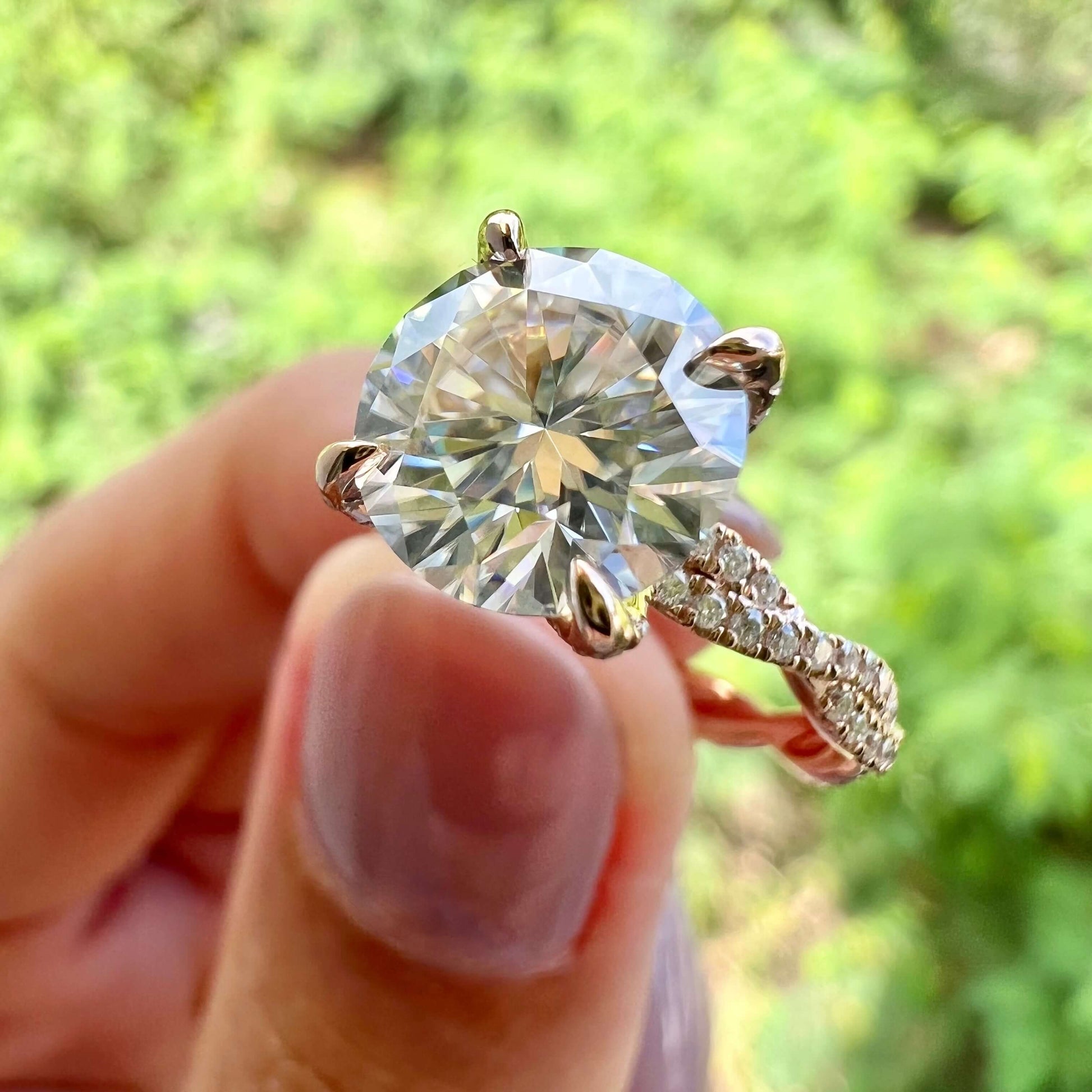 4.11 CT Round Twisted Pave Moissanite Engagement Ring