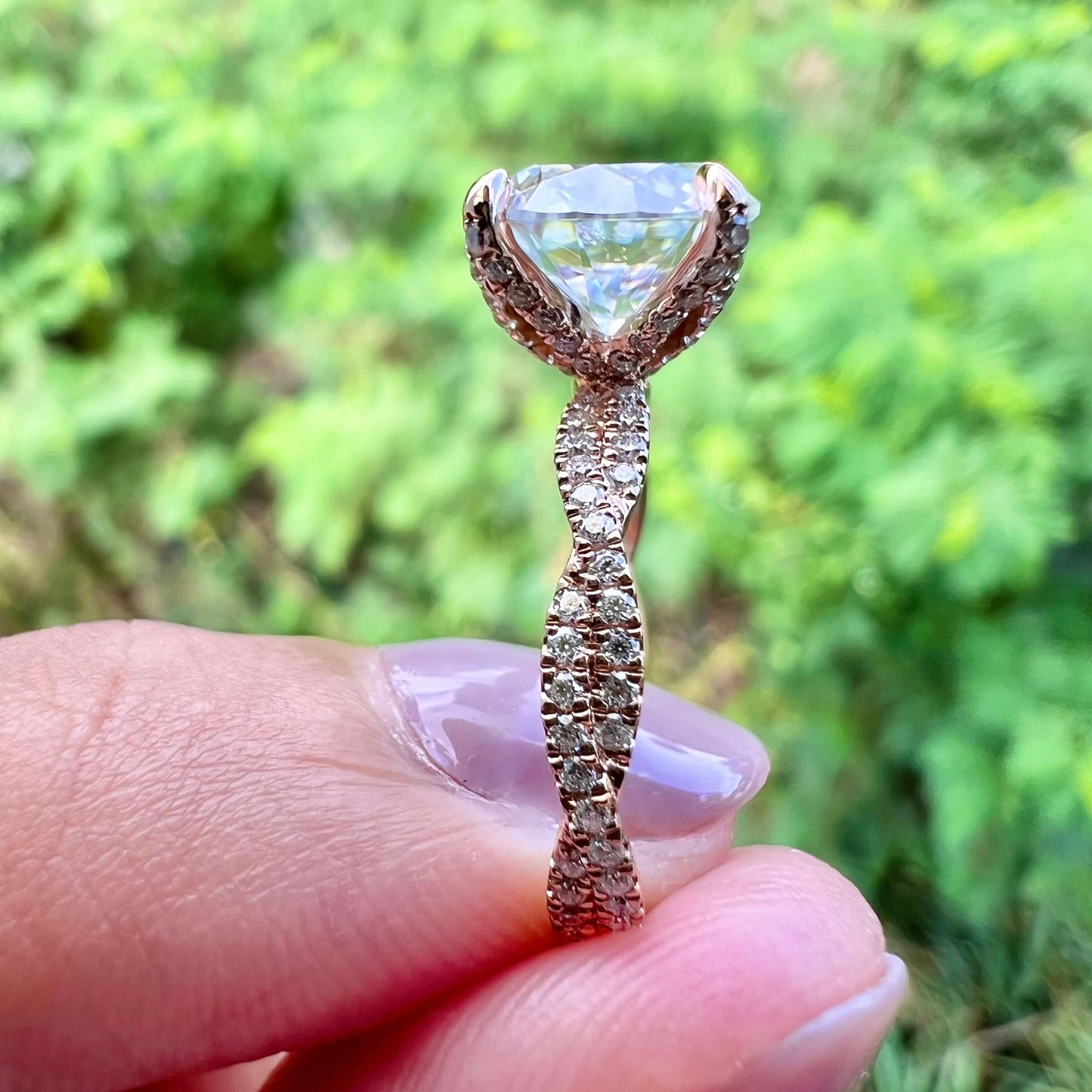 4.11 CT Round Twisted Pave Moissanite Engagement Ring