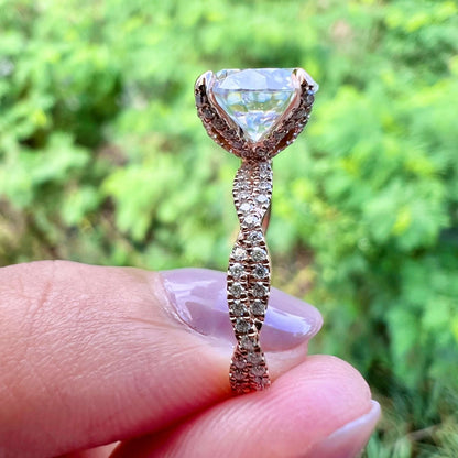 4.11 CT Round Twisted Pave Moissanite Engagement Ring