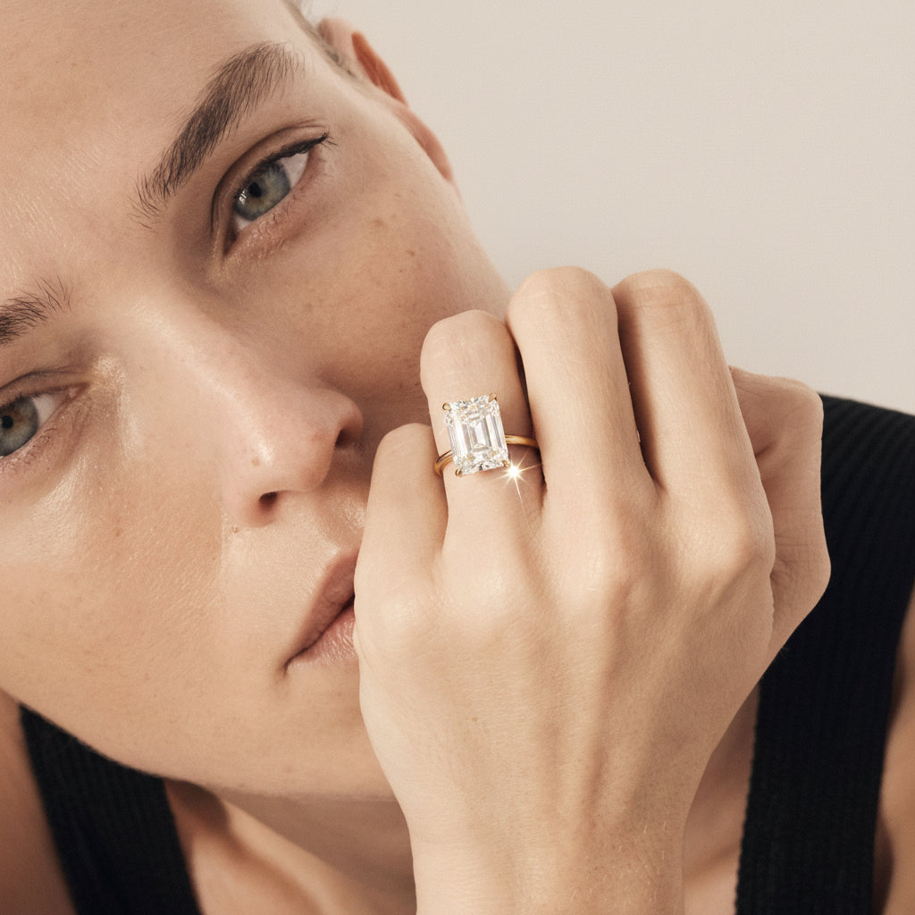 2 CT Emerald Pave Moissanite Engagement Ring