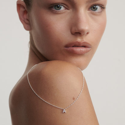 0.1 TCW Round Moissanite Initial Pendant Necklace