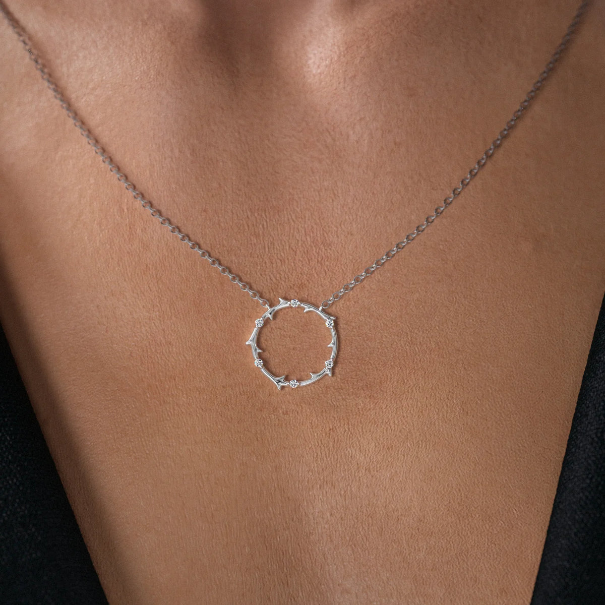 0.10 TCW Round Moissanite Round Twig Pendant Necklace