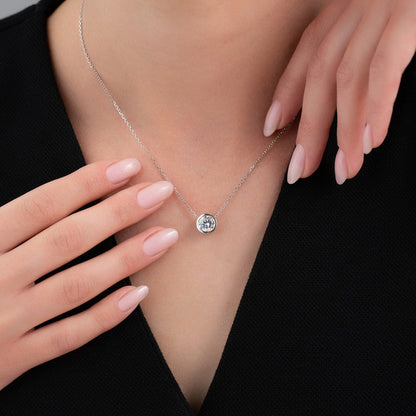 2.0 CT Round Moissanite Bezel Necklace