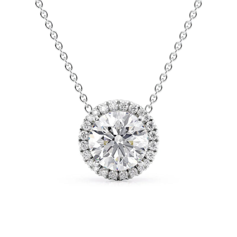 2.15 TCW Round Moissanite Halo Necklace