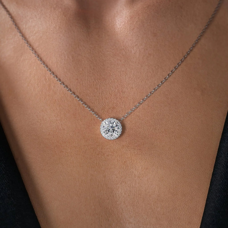2.15 TCW Round Moissanite Halo Necklace