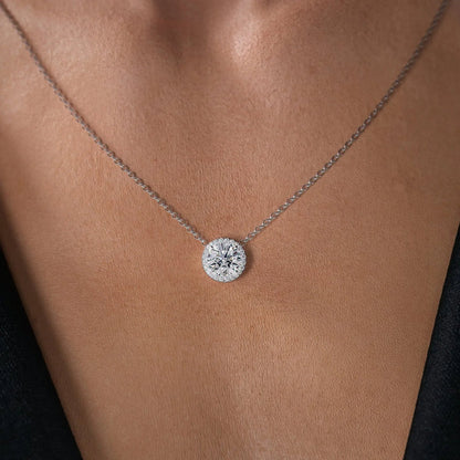 2.15 TCW Round Moissanite Halo Necklace