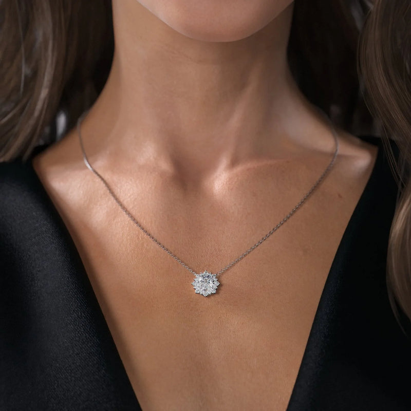 2.40 TCW Round Moissanite Halo Necklace