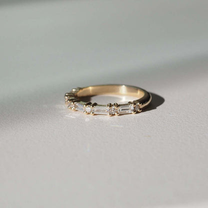 0.40 TCW Baguette & Round Half Eternity Moissanite Wedding Band
