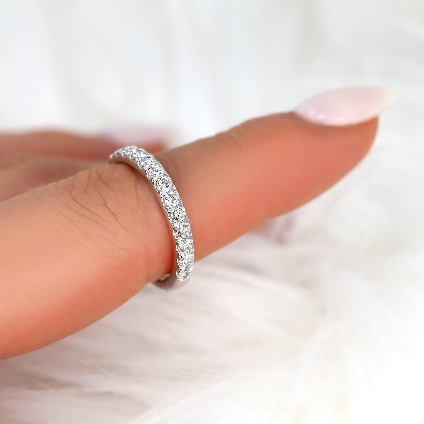 0.6 TCW Round Half Eternity Moissanite Wedding Band
