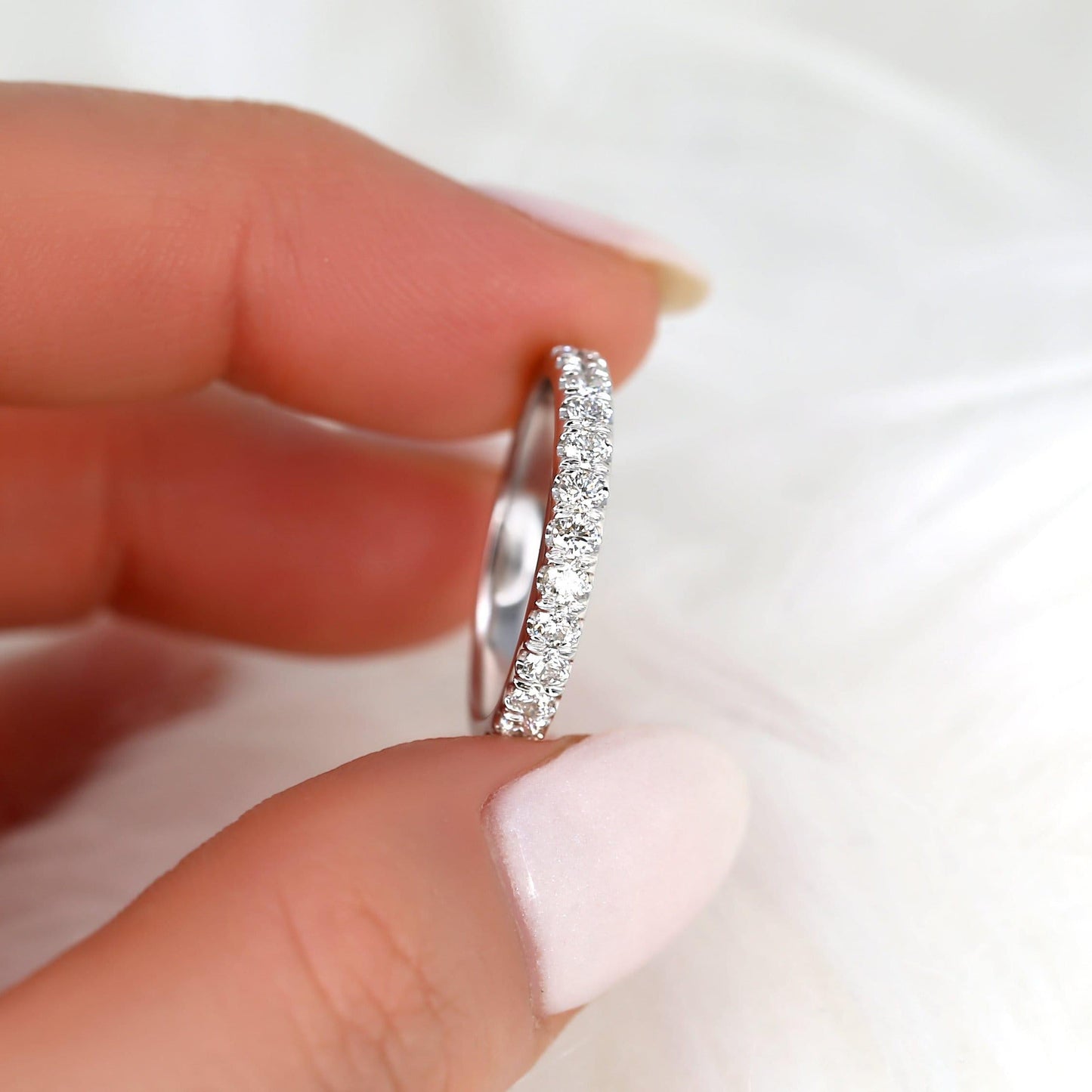 0.6 TCW Round Half Eternity Moissanite Wedding Band